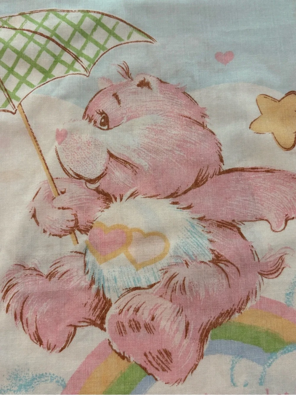 Care Bears Pillowcase Vintage 1980's Love-a-Lot Bear Bedtime Bear Pink Blue